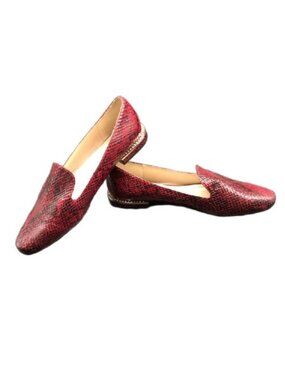 Zara Snake Print Loafer Flats Burgundy Oxblood Rhinestone Heel Trim EU 39